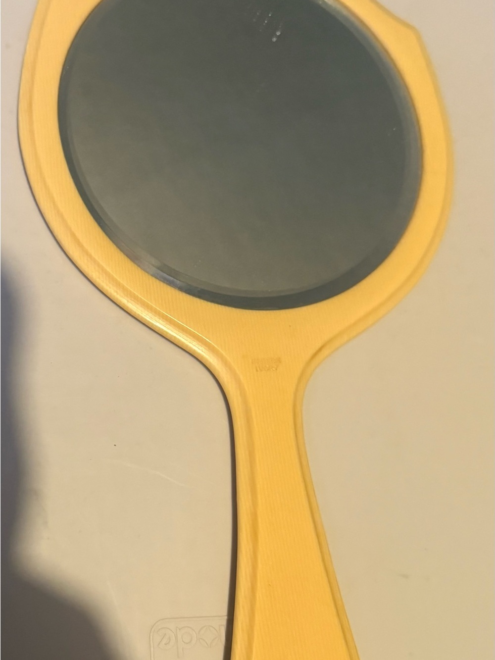 Antique French Ivory Celluloid Hand Mirror Beveled Glass Vanity Art Deco 1920s